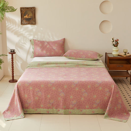 Fresh Floral Cotton Gauze Yarn-dyed Reversible Coverlet
