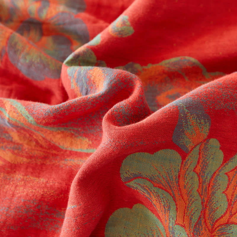 Peony Cotton Gauze Yarn-dyed Jacquard Reversible Coverlet