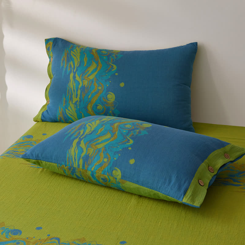 Landscape Print Cotton Gauze Yarn-dyed Reversible Coverlet