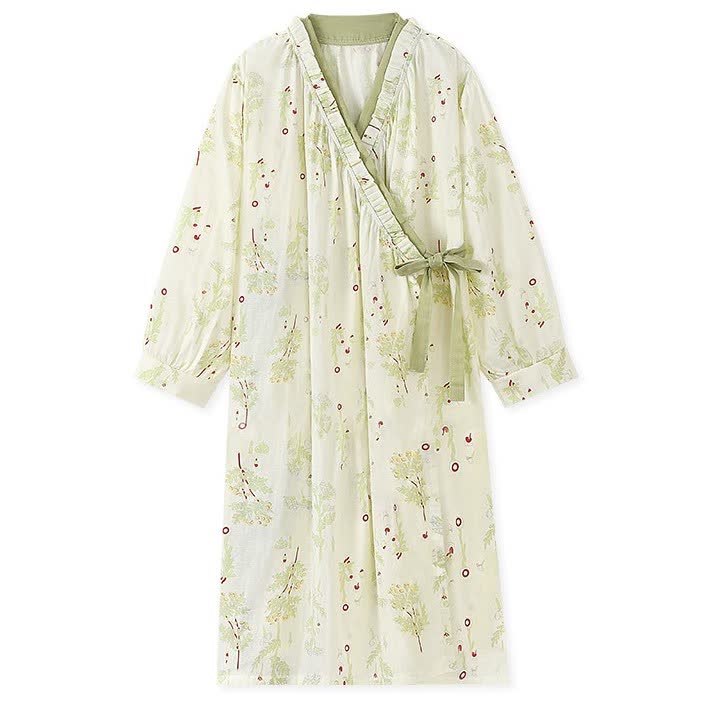 Long-sleeved Cotton Gauze Kimono Nightdress - L - image 0