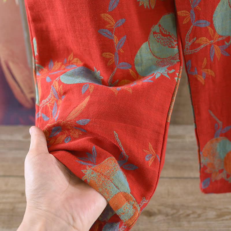 Pomegranate Flower Cotton Jacquard Vintage Yarn-dyed Pajama Set - image 6