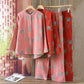 Pomegranate Flower Cotton Jacquard Vintage Yarn-dyed Pajama Set - image 0