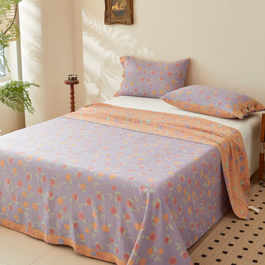 Orange Cotton Double-layer Yarn-dyed Jacquard Reversible Coverlet