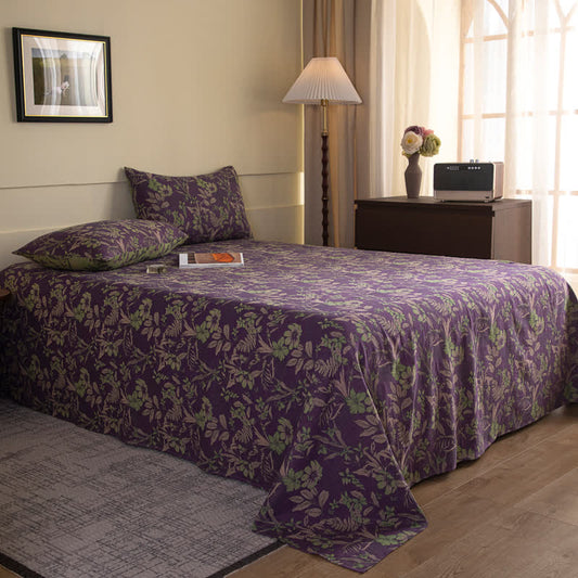 Cotton Double-yarn Vintage Jacquard Flower Leaf Coverlet