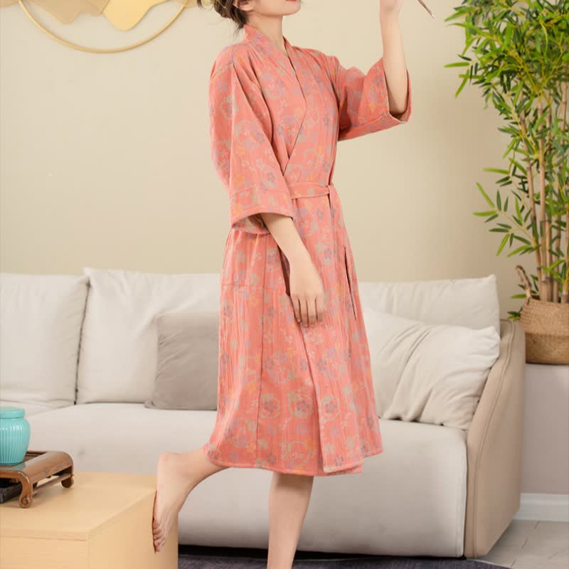 Floral Cotton Double-layer Gauze Yarn-dyed Jacquard Bathrobe