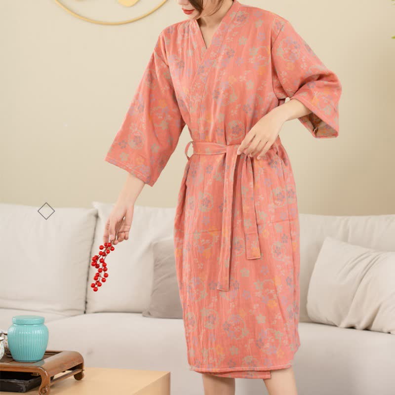 Floral Cotton Double-layer Gauze Yarn-dyed Jacquard Bathrobe
