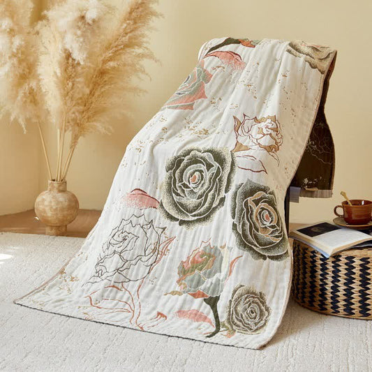 Rose Print Cotton Gauze Absorbent Quick Dry Bath Towel