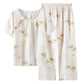 Vintage Bamboo Print Cotton Gauze Beaded Button Loungewear Set - image 14
