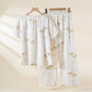 Vintage Bamboo Print Cotton Gauze Beaded Button Loungewear Set - image 1