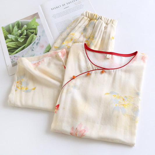 Koi Floral Bamboo Fiber Short Sleeve Pajama Set