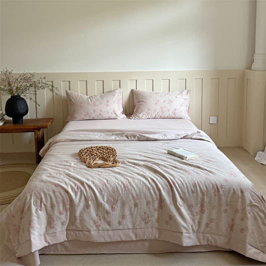 Elegant Rose Cotton Yarn-dyed Jacquard Summer Quilt