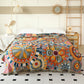 Artistic Floral Cotton Gauze Tassel Reversible Quilt