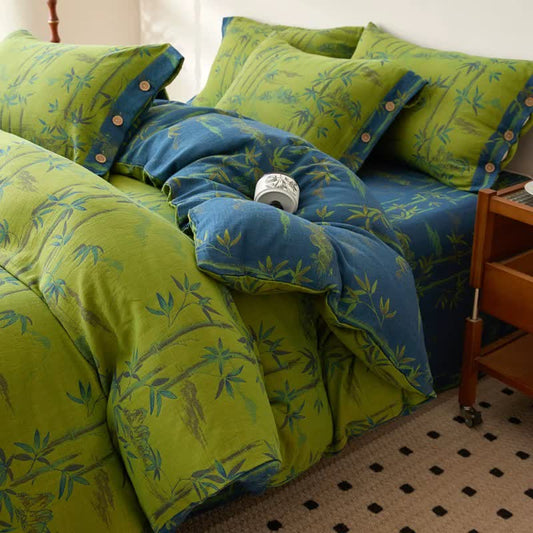 Bamboo Plant Cotton Gauze Reversible Bedding Set (4PCS)  - image 1