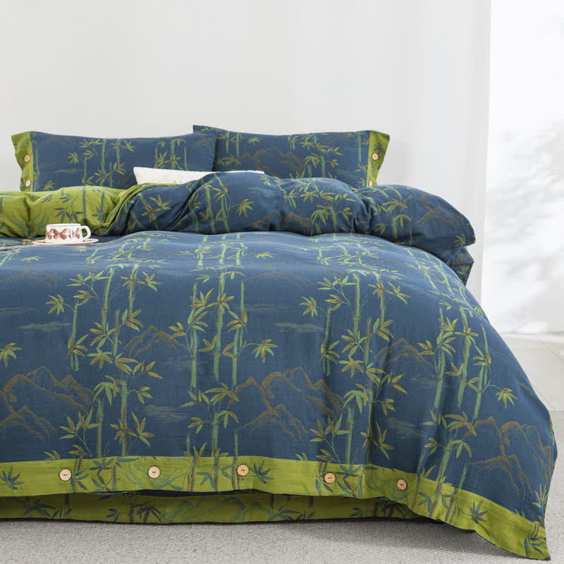 Bamboo Plant Cotton Gauze Reversible Bedding Set (4PCS)  - image 5