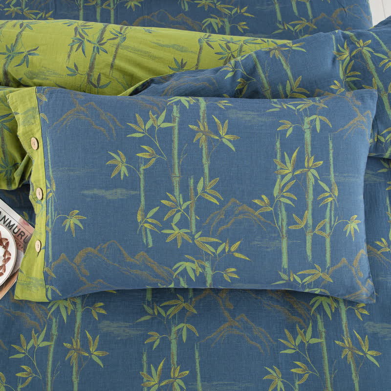 Bamboo Plant Cotton Gauze Reversible Bedding Set (4PCS)  - image 8
