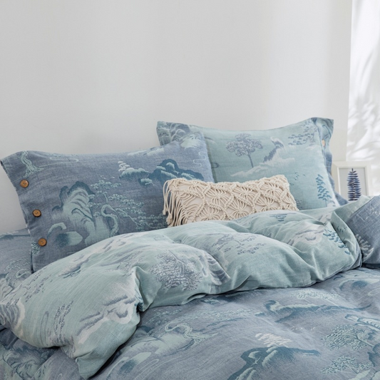 Button Landscape Cotton Gauze Bedding Set(4PCS)