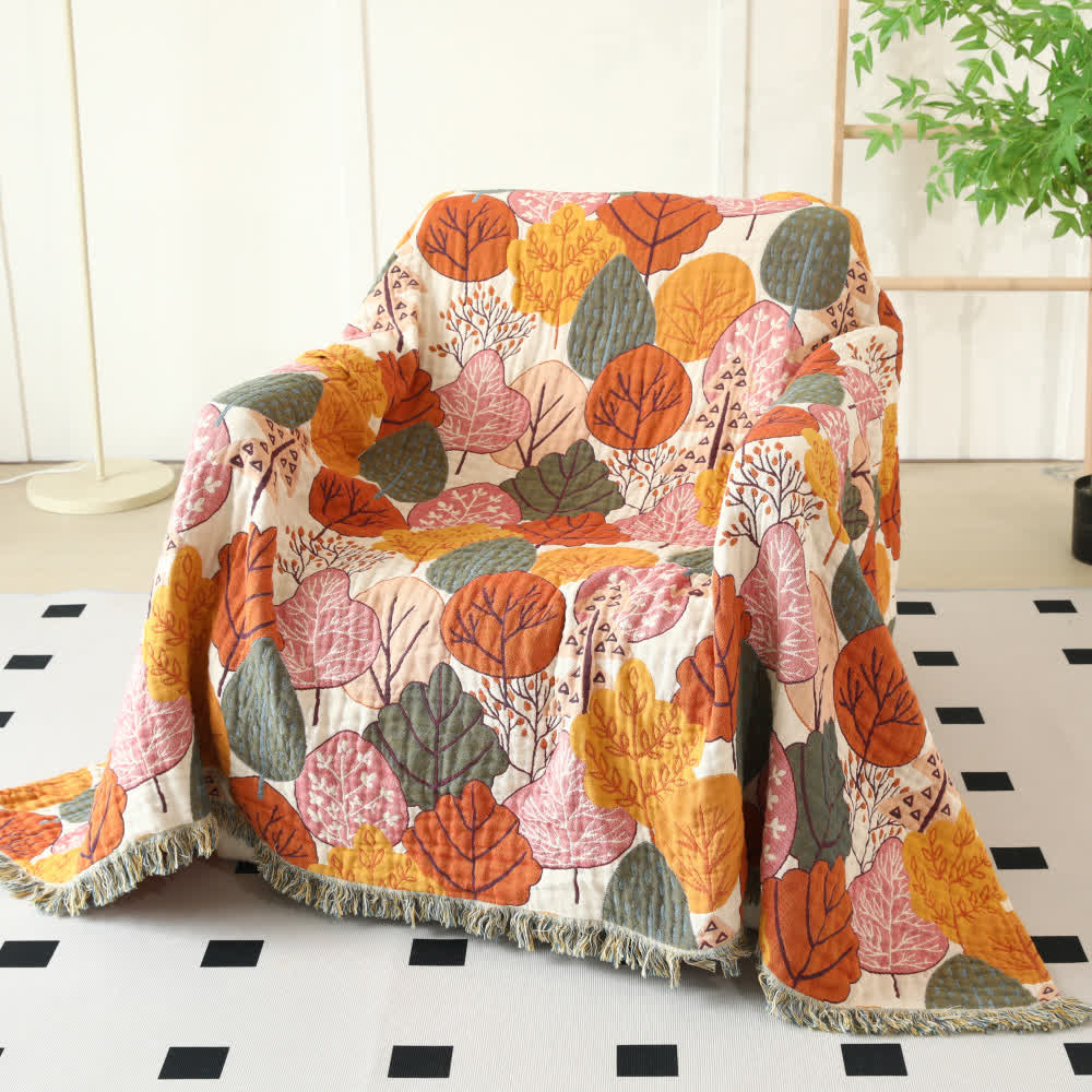 Maple Leaf Cotton Gauze Reversible Blanket