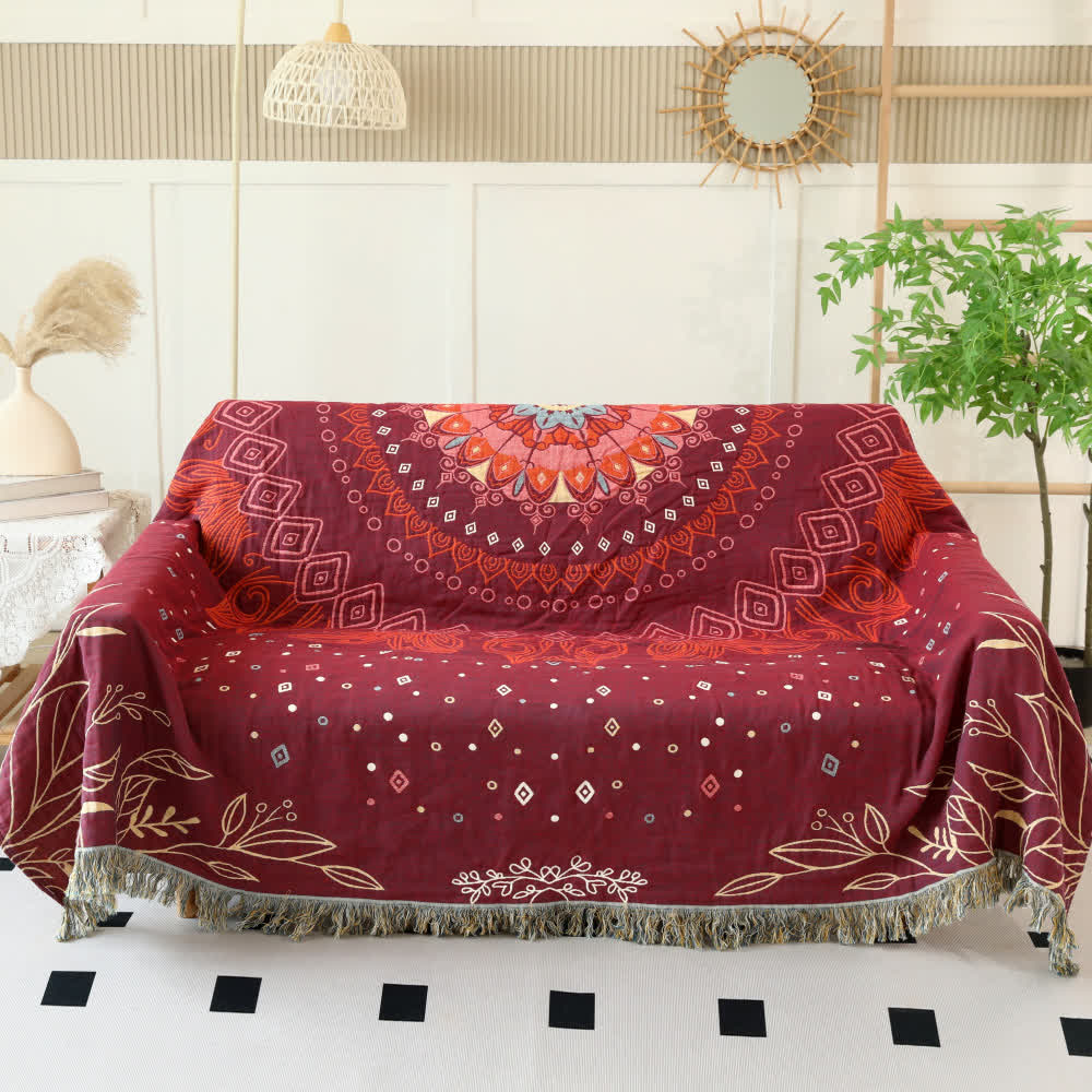 Ethnic Red Cotton Gauze Reversible Blanket