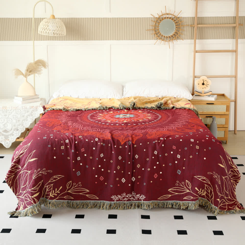 Ethnic Red Cotton Gauze Reversible Blanket