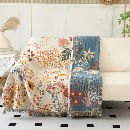 Rural Floral Cotton Gauze Reversible Blanket - image 2