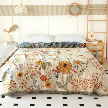 Rural Floral Cotton Gauze Reversible Quilt