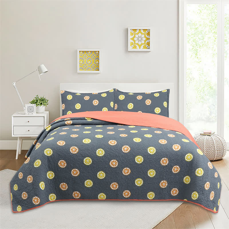 Fresh Lemon Print Cotton Quilt
