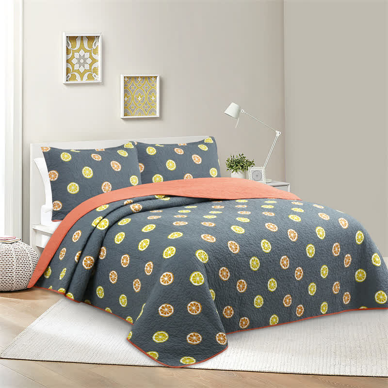 Fresh Lemon Print Cotton Quilt