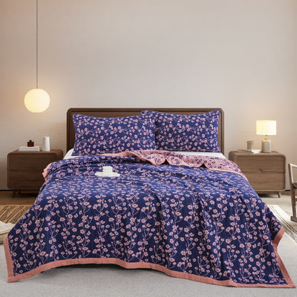 Pastoral Floral Cotton Gauze Jacquard Reversible Quilt - Purple - Quilt - Cal King - image 0