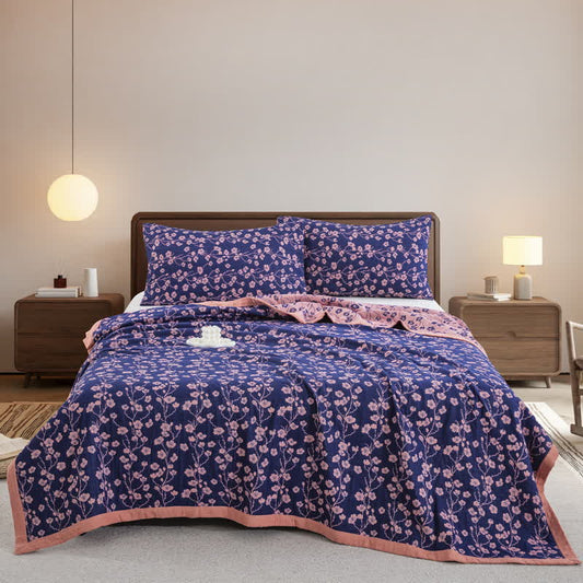 Pastoral Floral Cotton Gauze Jacquard Reversible Quilt