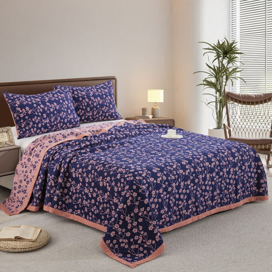 Pastoral Floral Cotton Gauze Jacquard Reversible Quilt