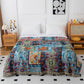 Boho Blue Floral Cotton Reversible Tassel Blanket