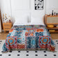 Boho Blue Floral Cotton Reversible Tassel Blanket