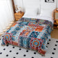 Boho Blue Floral Cotton Reversible Tassel Blanket