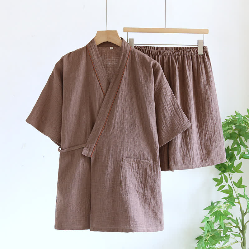 Unisex Cotton Gauze Kimono Pajama Set - Dark Purple - XL - image 15