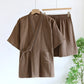 Unisex Cotton Gauze Kimono Pajama Set - Coffee - XL - image 16
