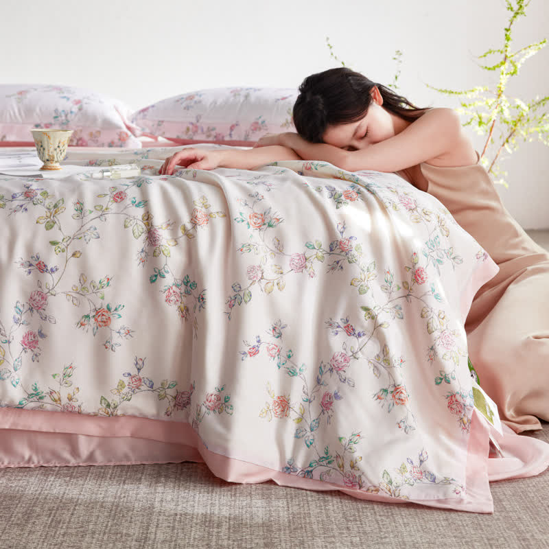 Rustic Floral Lyocell Fiber Summer Silky Quilt