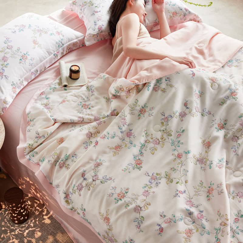 Rustic Floral Lyocell Fiber Summer Silky Quilt