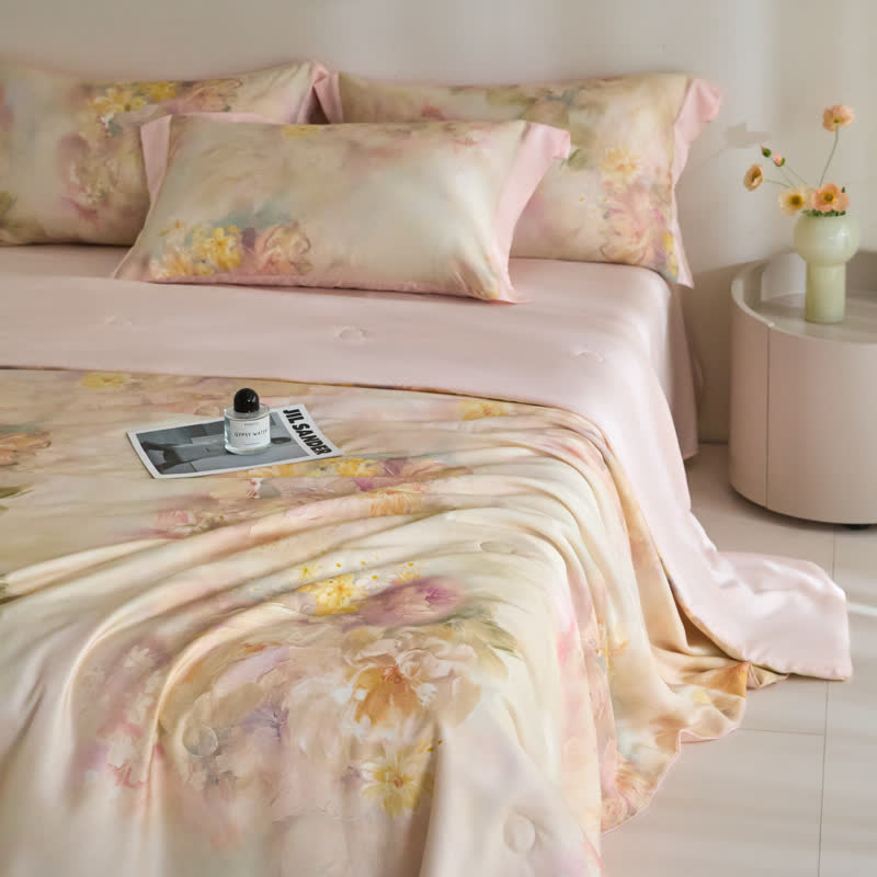 Pink Floral Lyocell Fiber Summer Silky Quilt