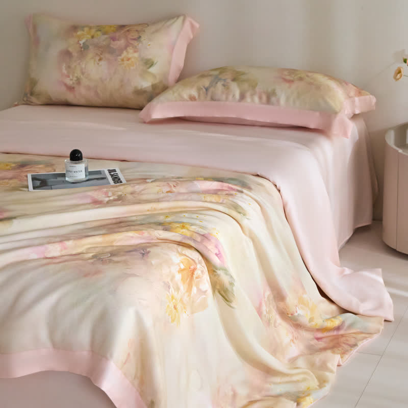Pink Floral Lyocell Fiber Summer Silky Quilt