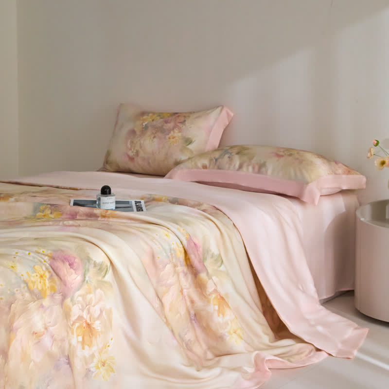 Pink Floral Lyocell Fiber Summer Silky Quilt