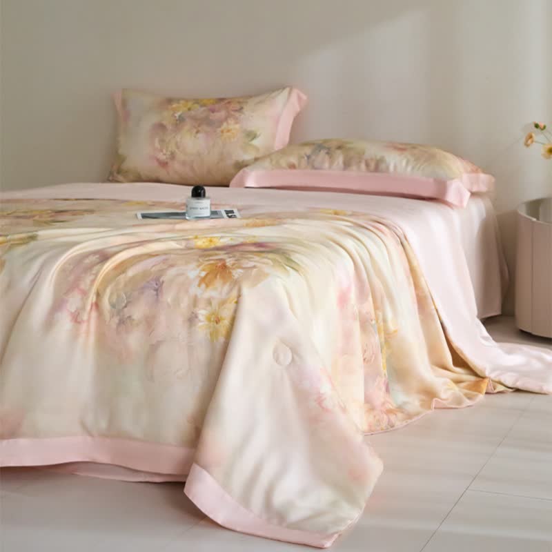 Pink Floral Lyocell Fiber Summer Silky Quilt