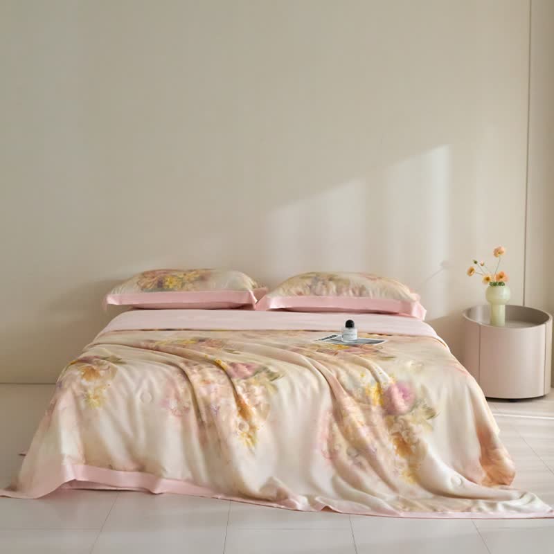 Pink Floral Lyocell Fiber Summer Silky Quilt