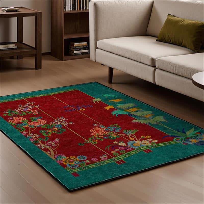 Non Slip Retro Floral Indoor Outdoor Area Rug