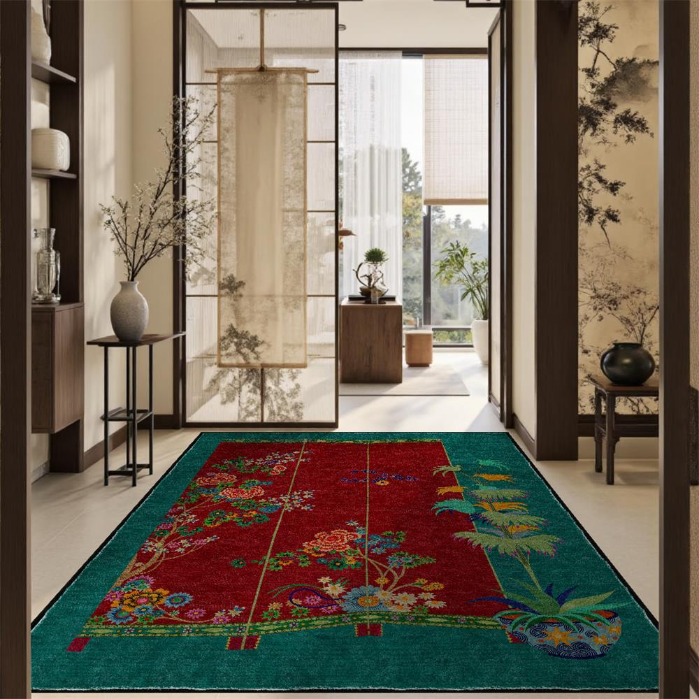 Non Slip Retro Floral Indoor Outdoor Area Rug