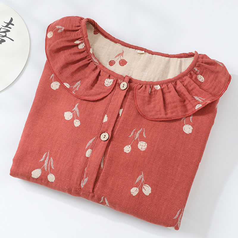 Tulip Print Cotton Gauze Jacquard Nightdress