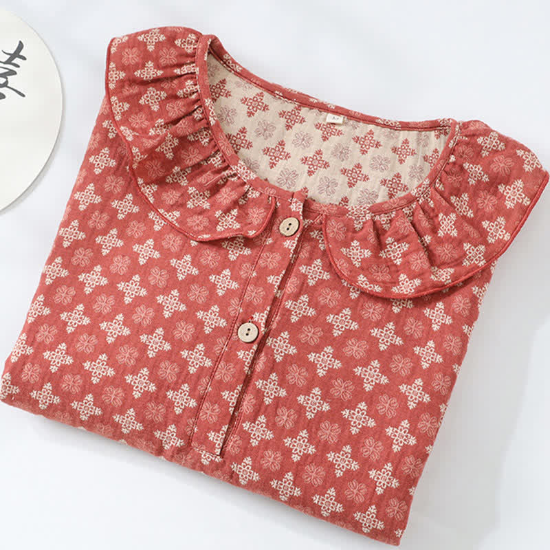 Retro Cotton Gauze Jacquard Nightdress
