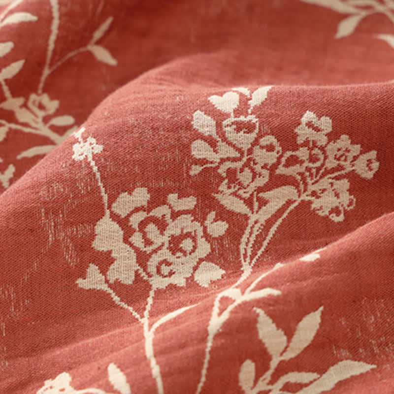 Vintage Floral Kimono Cotton Gauze Jacquard Bathrobe