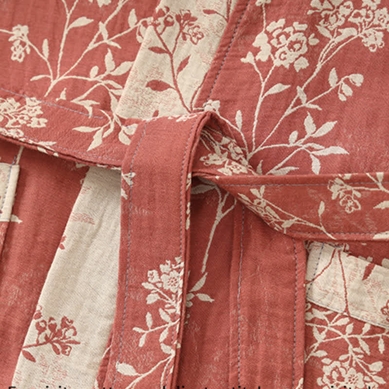 Vintage Floral Kimono Cotton Gauze Jacquard Bathrobe