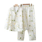 Leaf Print Cotton Gauze Kimono Adjustable Pajama Set