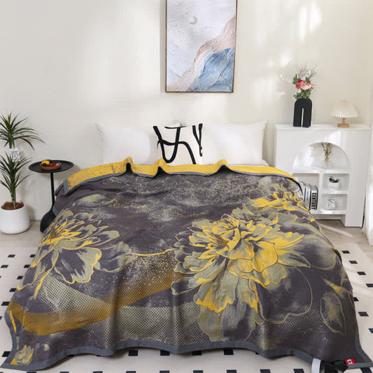 Luxurious Floral Cotton Gauze Breathable Reversible Quilt